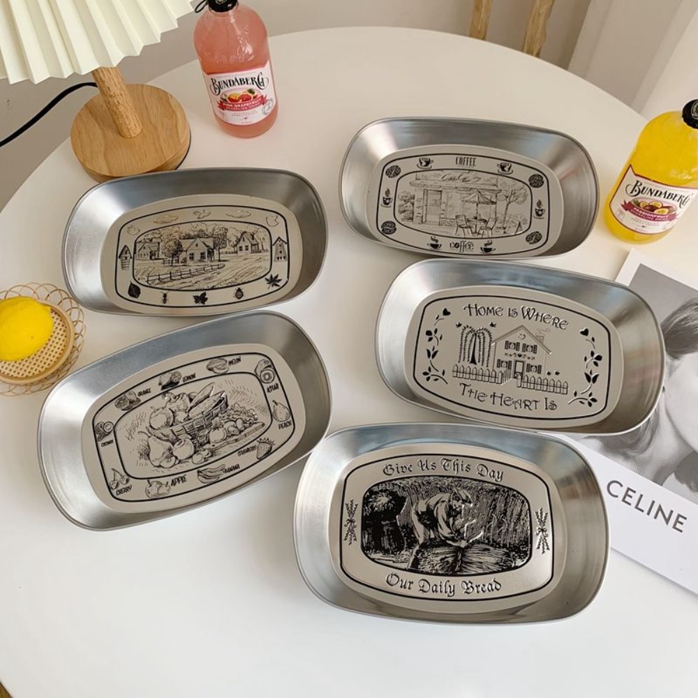 Food Snacks For Picnic - 2PCS Vintage American Tin Tray Stainless