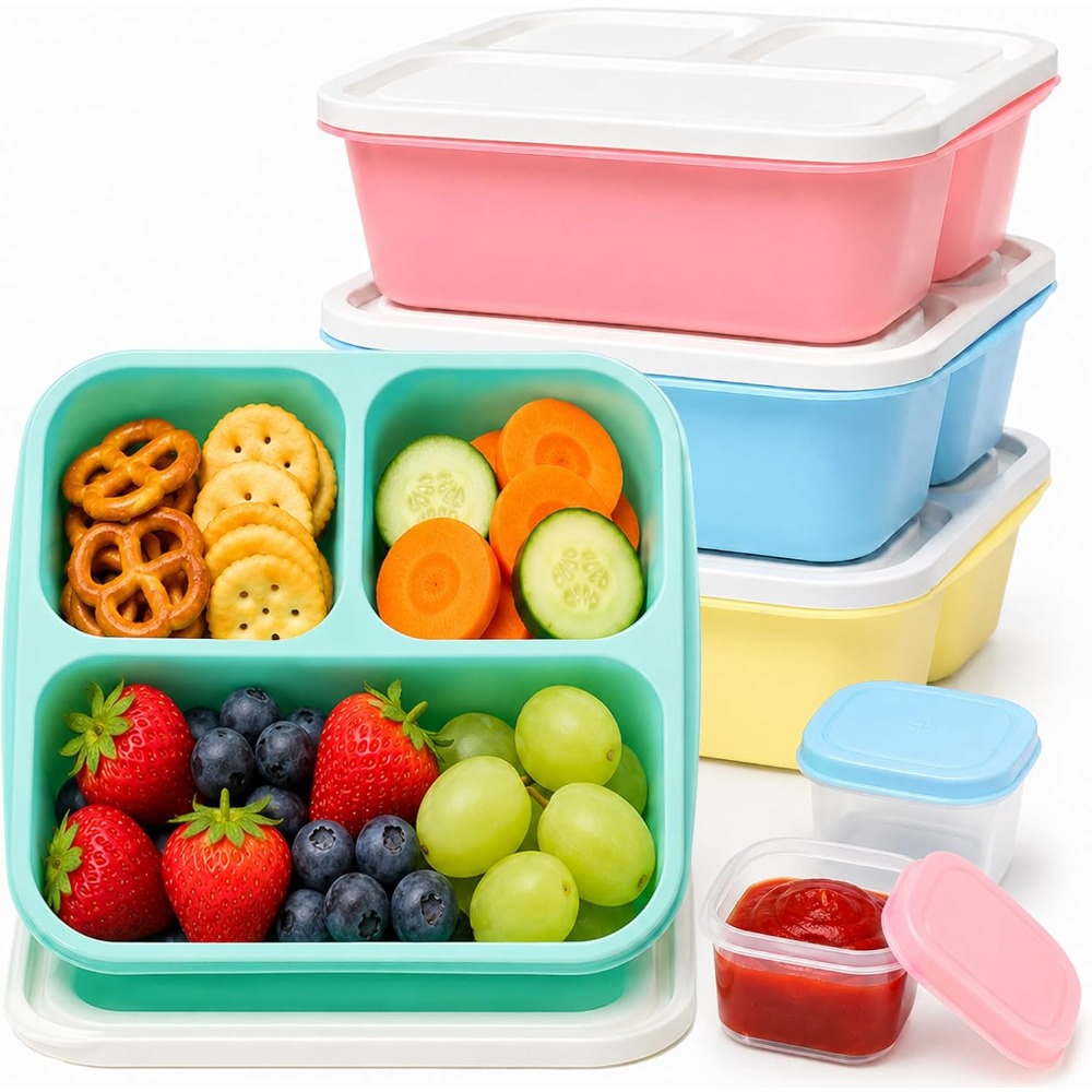 Healthy Snacks Food - 3 Compartment Bento Box Snack Containers